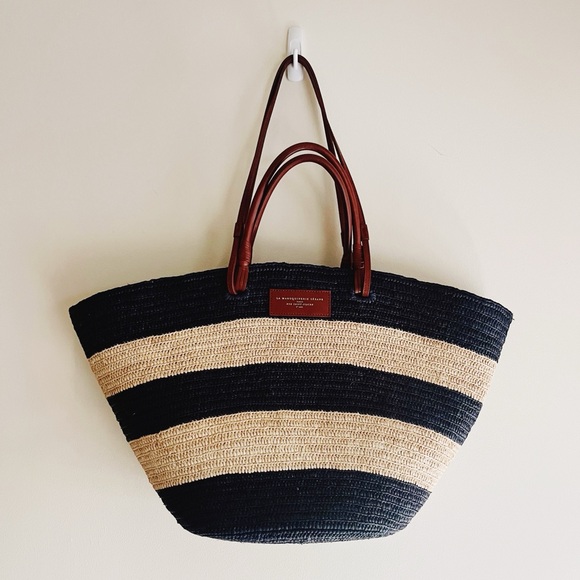 Sezane Navy Striped Maxi Justine Basket Bag - Picture 1 of 6